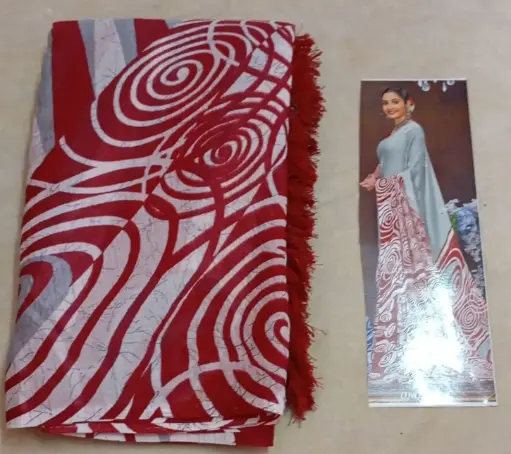 Red & Grey Light Weight Crushed Silk Saree