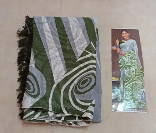 Green & Grey Light Weight Crushed Silk Saree