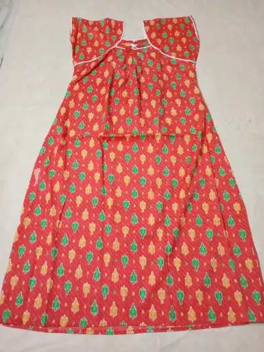 Warm red base with green and yellow floral motifs nighty - free size