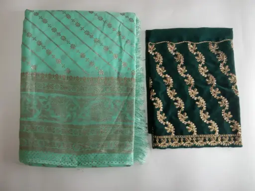 Green Embroidered Zari Border Party Wear Brocade Saree