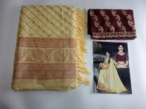 Lemon Yellow Embroidered Zari Border Party Wear Brocade Saree