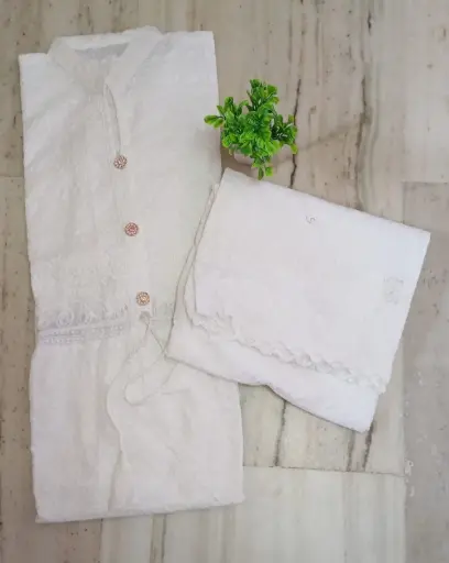 White Chikankari Dress-Two Piece Set