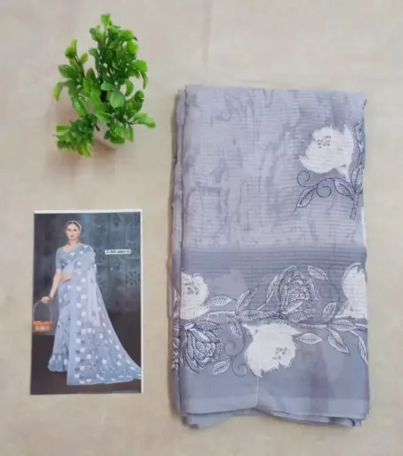 Soft And Light Weight Grey Dola Silk Saree