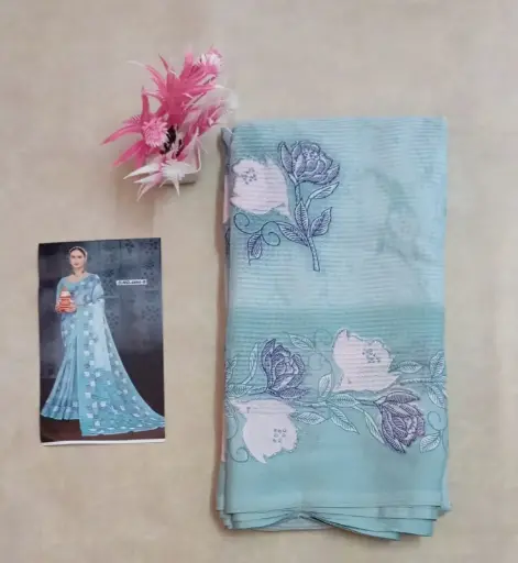 Soft And Light Weight Sky Blue Dola Silk Saree