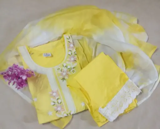Floral Embroidery Cotton Salwar Suit Set - XXL