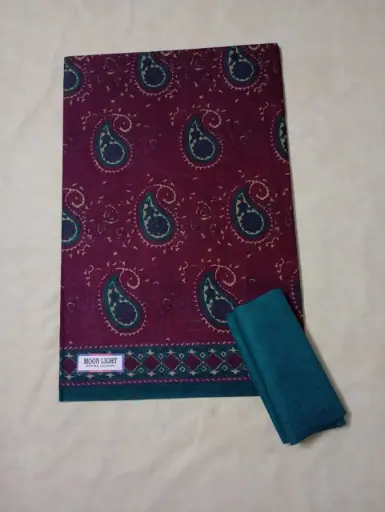 Printed Cotton Saree Dark Maroon With Teal Green Border