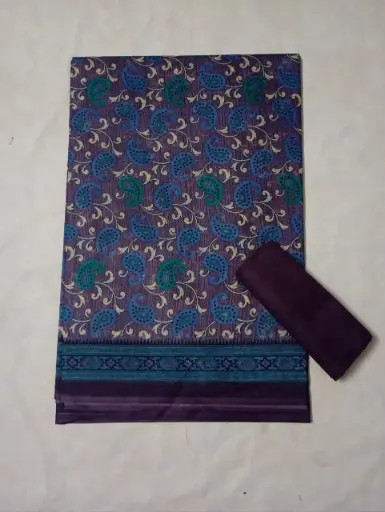 Printed Cotton Saree Blue Colour