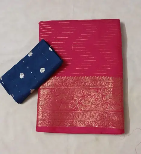 Radiant Pink Fancy Pattu Saree With Contrast Blouse