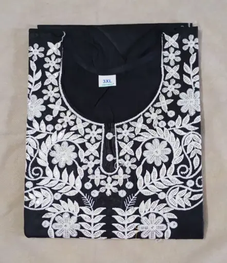 Black Cotton Kurti with White Embroidery