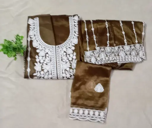 Heavy Embroidery  Designer Semi-Stitched Gharara  Set with Dupatta -Olive Green