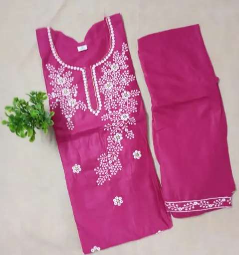 Graceful Pink Embroidered Cotton Floral Salwar Suit