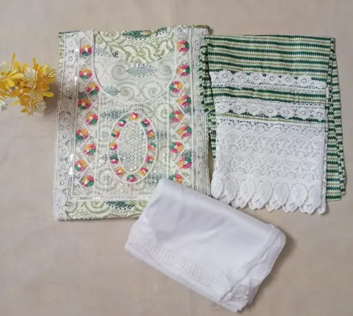 Light Green Salwar Suit Set With Lace Border