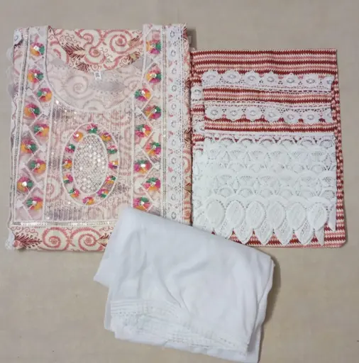 Orange Salwar Suit Set With Lace Border