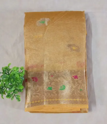 Yellow Color Crushed Tissue Saree