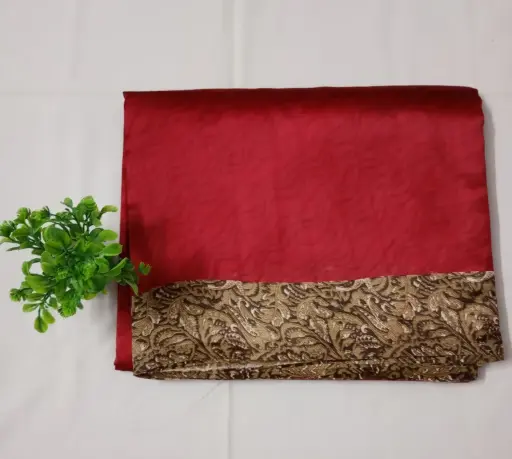 Red Korean Silk Saree with Small Border