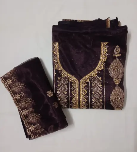 Rich Purple Embroidered Georgette Salwar Suit with Intricate Neck and Sleeve Work