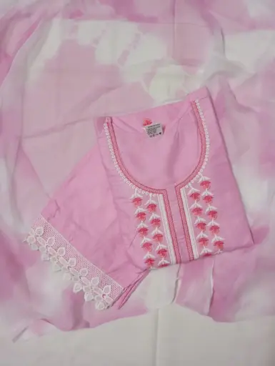 Baby Pink Embroidered Salwar Suit Set With Lace Detailing