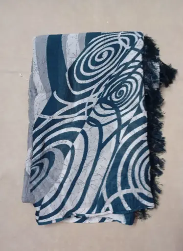 Teal Blue & Grey Light Weight Crushed Silk Saree