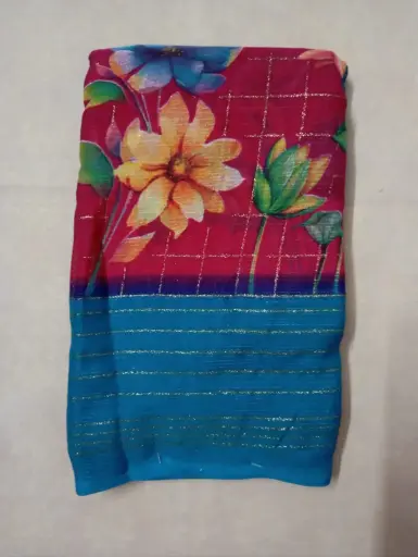 Red and Blu Floral Fancy Saree
