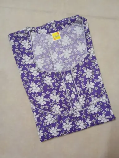 Purple & White Floral Printed Cotton Nighty