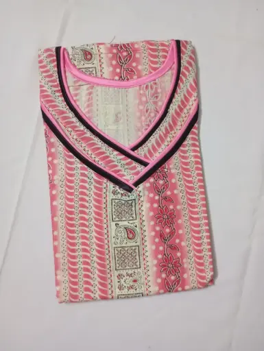 Soft Pink Cotton floral Nighty - free size