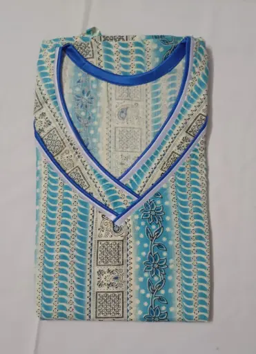 Blue Color Cotton Nighty - Free Size