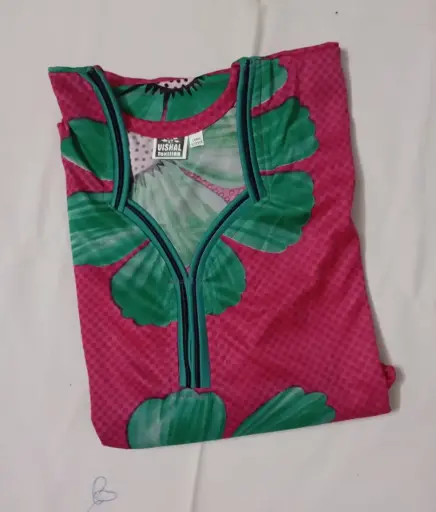 Pink Lycra Fabric Nighty With Long Sleeves