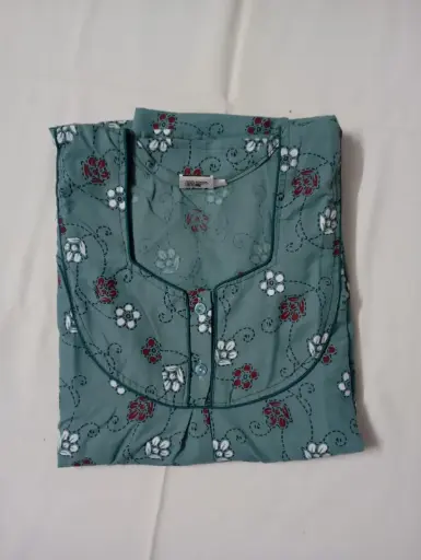 Pine Green Cotton Nighty With Long Sleeves