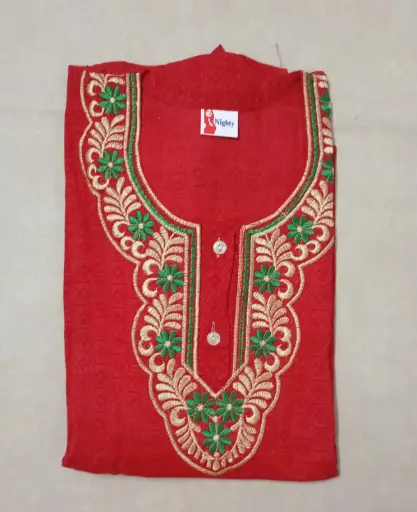 Red Color Cotton Nighty With Front Pocket