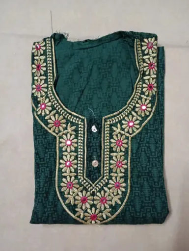 Dark Green Cotton Nighty With Front Pocket 