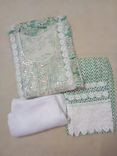 Emerald Green Salwar Suit Set With Lace Border