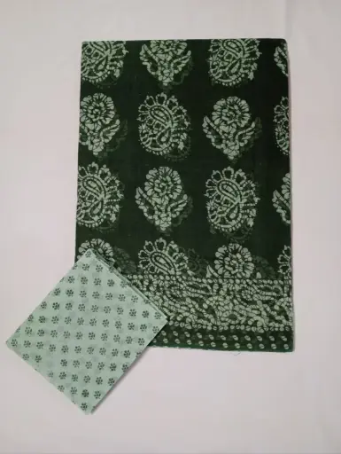 Dark Green Color Cotton Saree With Blouse