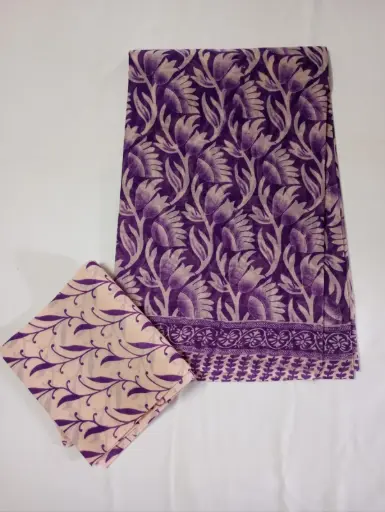 Purple Color Floral Print Cotton Saree With Blouse