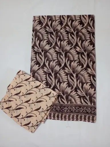 Cream Color Floral Print Cotton Saree With Blouse 