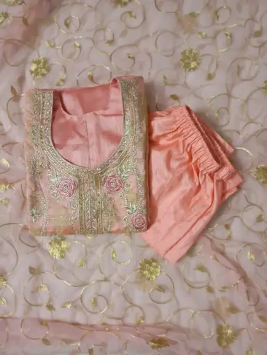 Elegant Pink Embroidered Salwar Suit with Net Dupatta