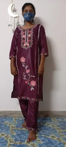 Maroon Floral Embroidery Cotton Kurta Set - 2 Piece Set - XXL Size
