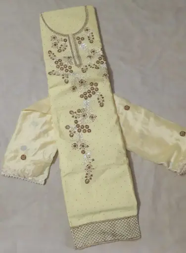 Elegant Yellow Color Embroidered Unstitched Salwar Suit Set with Sequin Detailing 