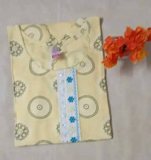 Light Yellow Cotton Printed Kurti