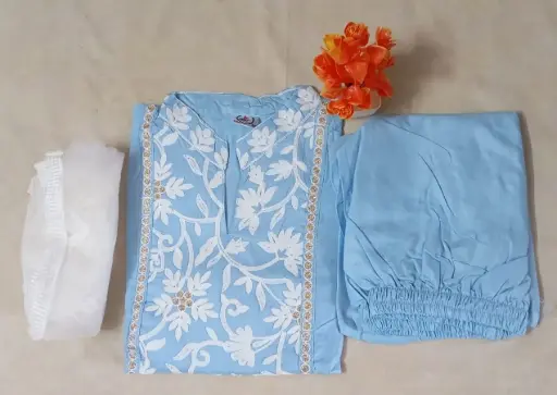 Beautiful Sky Blue Rayon Cotton Sharara Set 