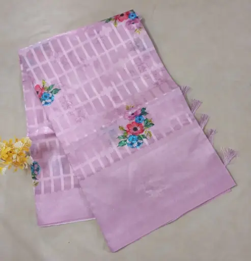  Light Pink Lucknovi Silk Fancy Desinger Saree with Floral Embroidery & Jacquard Pallu
