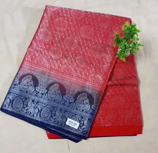 Rich Red & Royal Blue Zari Border Fancy Pattu Saree