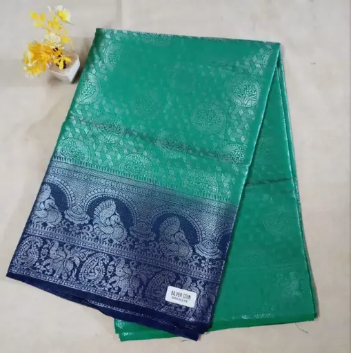 Peacock Green & Royal Blue Zari Border Fancy Pattu Saree