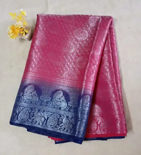 Radiant Pink & Royal Blue Zari Border Fancy Pattu Saree