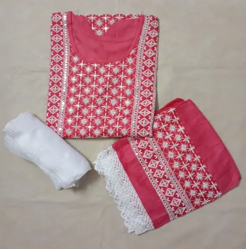 Maroon Color Cotton Salwar Suit Set for Women with Embroidered Kurti & Lace Detailing – Ready to Wear Ethnic Set