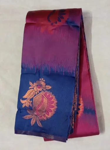 Dark Pink & Royal Blue Kuppadam Pattu Saree